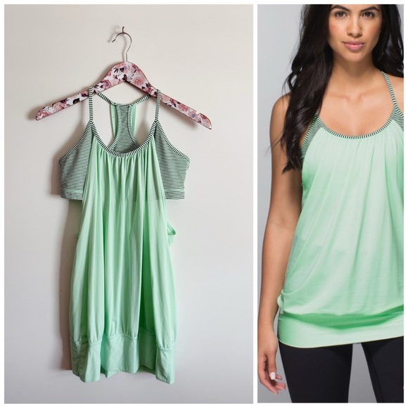 LULULEMON No Limits Tank Top In Fresh Teal / Mini Hyper Stripe Fresh Teal Size 8 - Picture 1 of 10